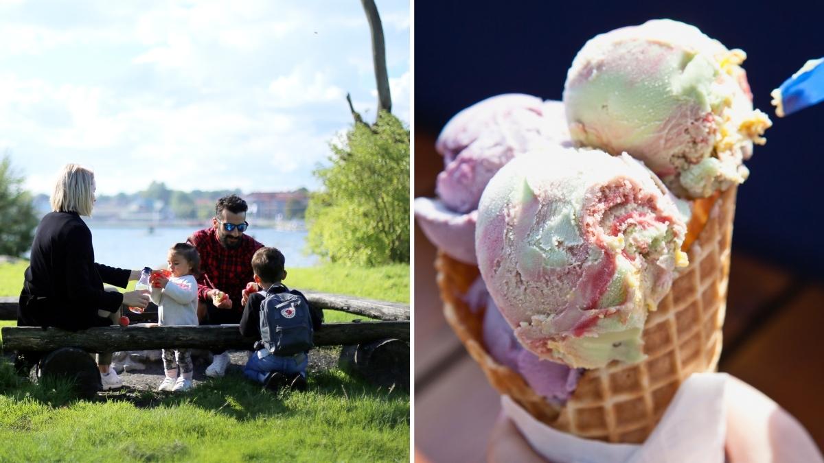 Köp glass på Glassbåten i Sölvesborgs hamn och slå dig ner vid brofästet för en fikastund