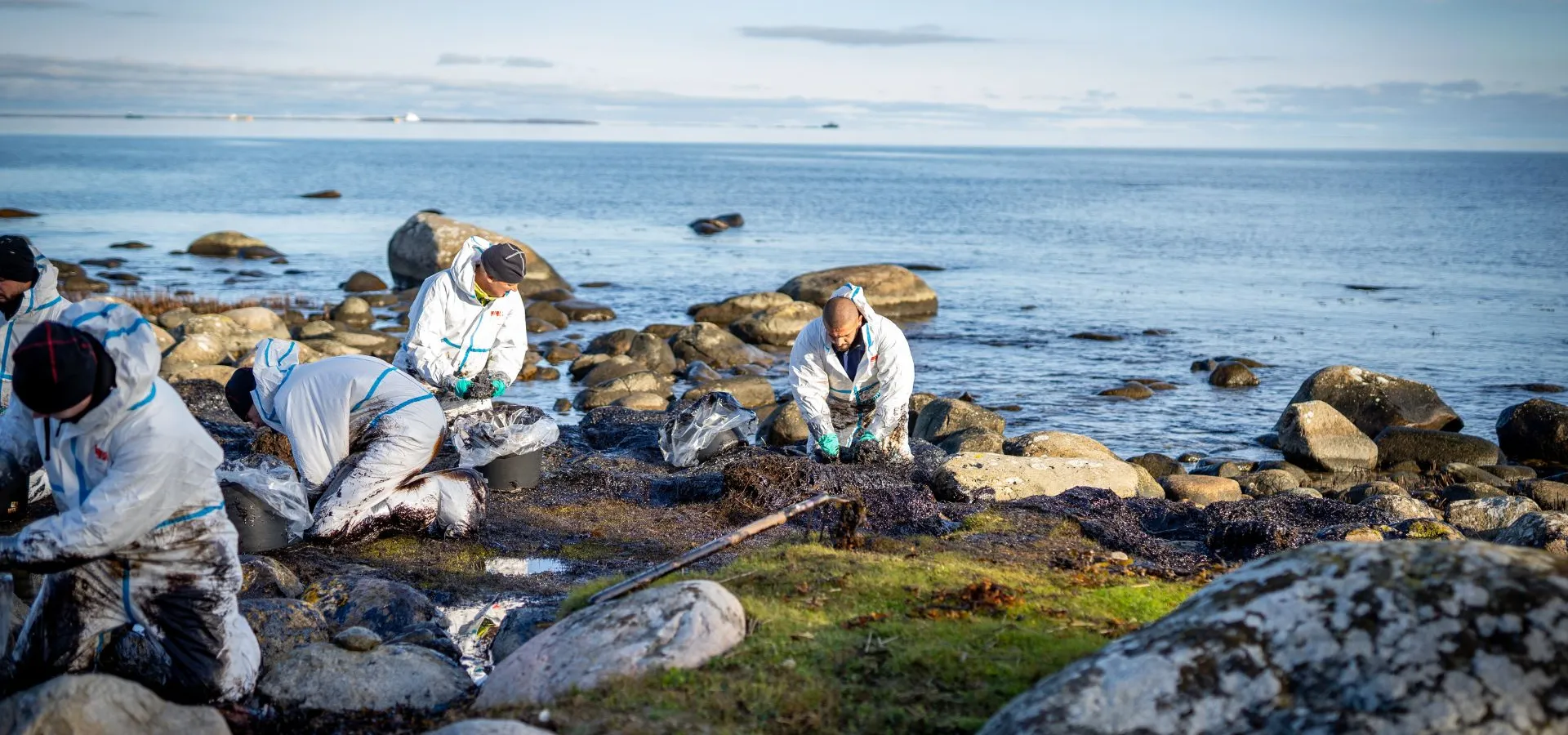 Oljesanering längs Blekinges kust. Foto: Sölvesborgs kommun