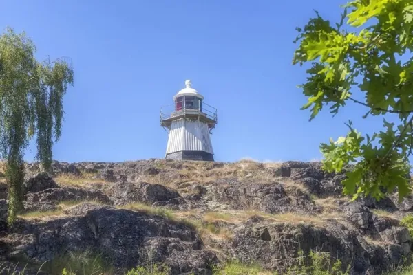 The wooden lighthouse on the island